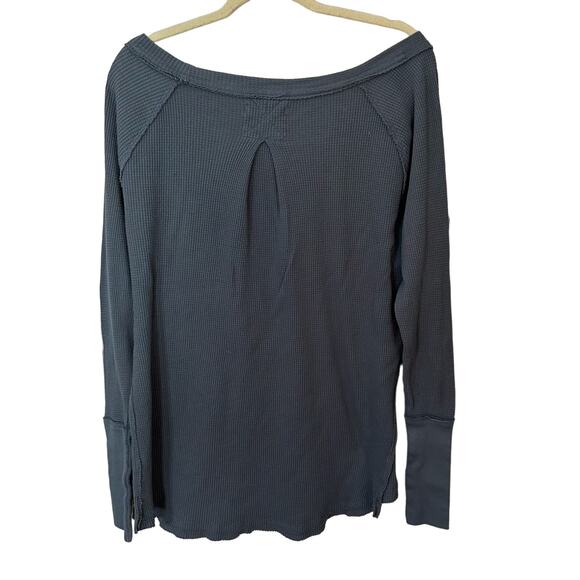 We The Free Womens Waffle Knit Top Slouchy Oversized Size XS Blue OB1169470‎ - Picture 3 of 5